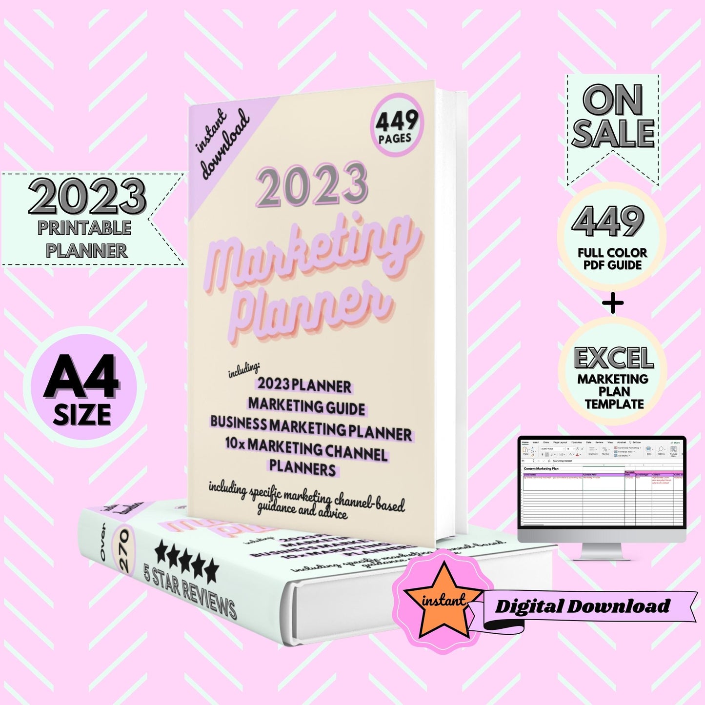 2023 Content Marketing Planner - A4 Size - Instant download